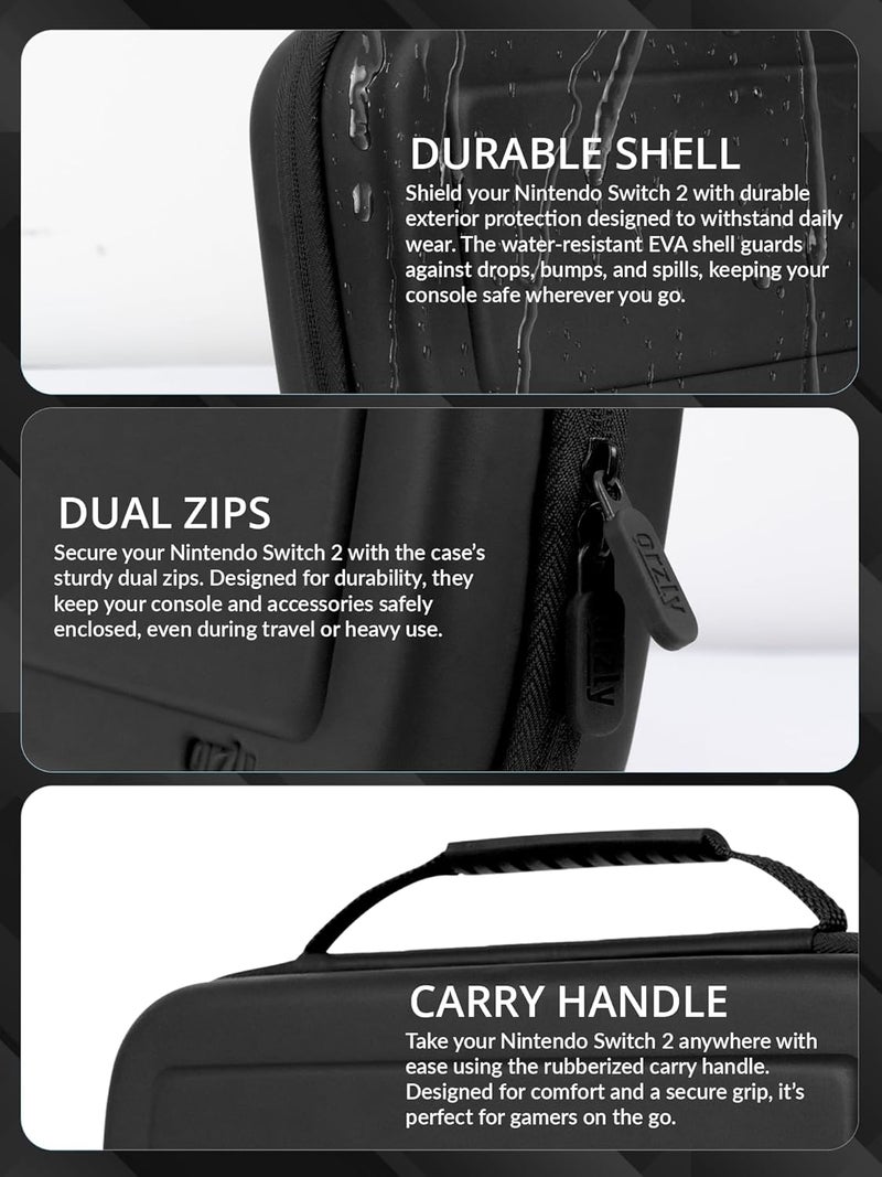 Orzly Case Compatible with Nintendo Switch 2 Protective Carry Case (2025 Model) with Screen Padding, Game Card microSD Pockets for Console and Accessories Screen Size 7.9" - Gift Boxed - Image 4